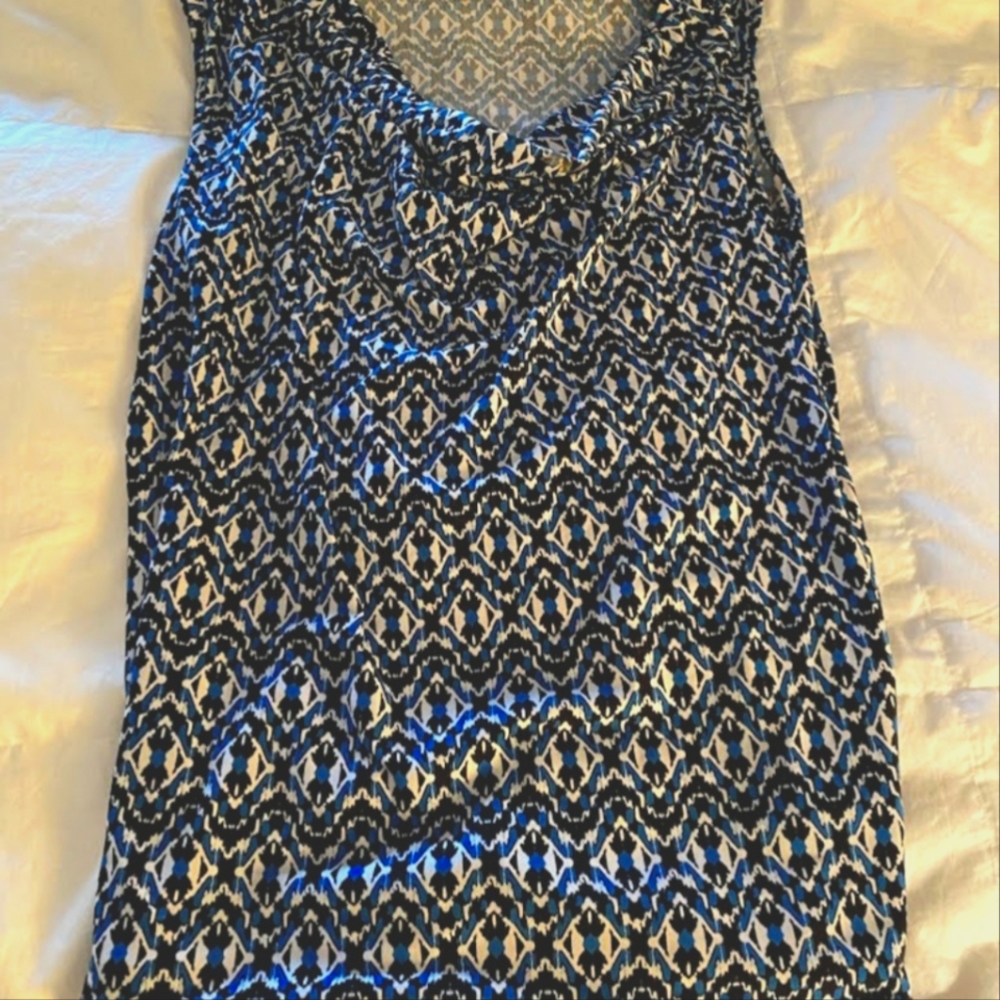 Evan Picone Sleeveless blouse blue black geometric print L